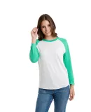 Next Level 6051 Unisex Tri-Blend 3/4 Sleeve Raglan in Envy/ hthr wht