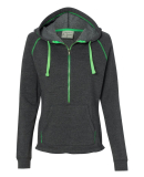 8876 J. America - Women's 1/2 Zip Triblend Hooded  BLK TRB/ NEON GR