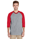 5700 Gildan Heavy Cotton Three-Quarter Raglan T-Sh in Sport grey/ red