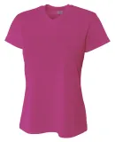 NW3254 A4 Drop Ship Ladies' Shorts Sleeve V-Neck B in Fuchsia