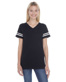 LAT 3537 Women's V-Neck Football Tee in Black/ white