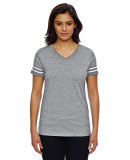 LAT 3537 Women's V-Neck Football Tee in Vn hthr/ bld wht