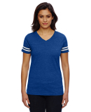 LAT 3537 Women's V-Neck Football Tee in Vn royal/ bd wht