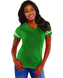 LAT 3537 Women's V-Neck Football Tee in Vn green/ bd wht