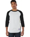 T137 Champion Logo Raglan Baseball Tee in White/ black