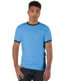 T1396 Champion Logo Cotton Ringer Tee in Light blue/ navy