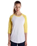 US Blanks US600 Womens Raglan Baseball Tee WHITE/ YELLOW