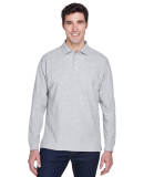 D110 Devon & Jones Men's Pima Pique Long-Sleeve Po in Grey heather