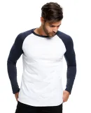 US Blanks US6600 Men's 4.3 oz. Long-Sleeve Triblen in White/ navy