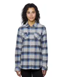 Burnside 5210 Women's Yarn-Dyed Long Sleeve Flanne in Grey/ blue