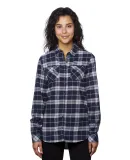 Burnside 5210 Women's Yarn-Dyed Long Sleeve Flanne in Navy/ grey