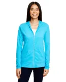 49 6759L Triblend Women's Hooded Full-Zip T-Shirt in Hthr carib blue