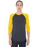 BB453W 50/50 Three-Quarter Sleeve Raglan T-shirt in Hth blk/ gold