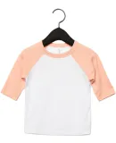 Bella+Canvas 3200T Toddler Three-Quarter Sleeve Ba in Wht/ hthr peach