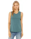 Women's Long Muscle Tank in Hthr deep teal