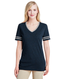 Jerzees 602WVR Triblend Women's V-Neck Varsity T-S in Indigo hth/ oxfr