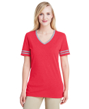 Jerzees 602WVR Triblend Women's V-Neck Varsity T-S in Fr red hth/ oxfr