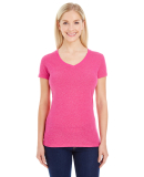 J America 8136 Women's Glitter V-Neck T-Shirt in Wildberry