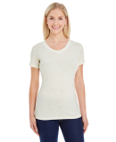 J America 8136 Women's Glitter V-Neck T-Shirt in Pearl/ gld glter