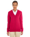 Harriton M425W Ladies' Pilbloc™ V-Neck Button Ca in Red