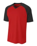 A4 Apparel NB3373 Youth Polyester V-Neck Strike Je SCARLET/ BLACK