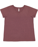 LA T 3817 Ladies' Curvy V-Neck Fine Jersey T-Shirt in Sangria blackout