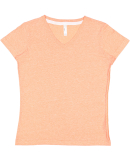 LA T 3591 Ladies' V-Neck Harborside Melange Jersey in Papaya melange