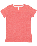 LA T 3591 Ladies' V-Neck Harborside Melange Jersey in Red melange