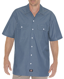 Dickies WS509 Unisex Relaxed Fit Short-Sleeve Cham in Blue chambray