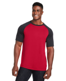 Team 365 TT62 Unisex Zone Colorblock Raglan T-Shir in Sp red/ blk hthr