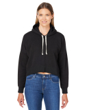 J America 8853 Ladies' Triblend Cropped Hooded Swe in Black solid