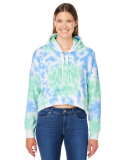 J America 8853 Ladies' Triblend Cropped Hooded Swe in Lagoon tie dye