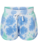 J America 8856 Ladies' Triblend Fleece Short in Lagoon tie dye