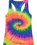 Tie-Dye 3400 Ladies' Racerback Tank in Neon rainbow