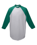 Augusta Sportswear 4420 Three-Quarter Sleeve Baseb in Ath hth/ drk grn