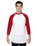 Augusta Sportswear 4420 Three-Quarter Sleeve Baseb in White/ red