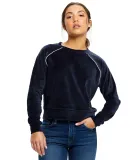 US Blanks US538 Ladies' Velour Long Sleeve Crop T- in Navy blue