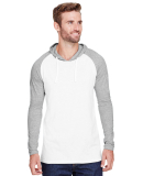 LA T 6917 Fine Jersey Long Sleeve Hooded Raglan T- in B wh/ vn hth/ wh