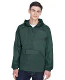 8925 UltraClub® Adult 1/4-Zip Hooded Nylon Pullov FOREST GREEN