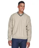 8926 UltraClub® Adult Long-Sleeve Microfiber Cros TAN/ NAVY