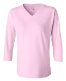 3577 LA T Ladies' V-Neck 3/4-Sleeve T-Shirt PINK