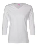 3577 LA T Ladies' V-Neck 3/4-Sleeve T-Shirt WHITE