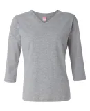 3577 LA T Ladies' V-Neck 3/4-Sleeve T-Shirt HEATHER