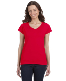 64V00L Gildan Junior Fit Softstyle V-Neck T-Shirt in Cherry red