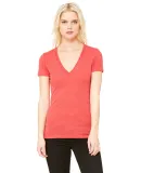 BELLA 8435 Womens Fitted Tri-blend Deep V T-shirt in Red triblend