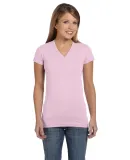 L3607 LA T Juniors' Fine Jersey V-Neck Longer Leng PINK