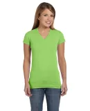 L3607 LA T Juniors' Fine Jersey V-Neck Longer Leng KEY LIME