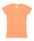 L3607 LA T Juniors' Fine Jersey V-Neck Longer Leng PAPAYA