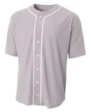 N4184 A4 Adult Short Sleeve Full Button Baseball T in Grey