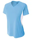 NW3223 A4 Women's Color Blocked Performance V-Neck LT BLUE/ WHITE